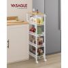 imageVASAGLE Slim Rolling Cart 4Tier Storage Cart Narrow Cart with Handle 87 Inches Deep Metal Frame for Kitchen Dining Room Living Room Home Office Rustic Brown and Classic Black ULRC033B01Oak Beige  Classic White
