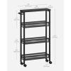 imageVASAGLE Slim Rolling Cart 4Tier Storage Cart Narrow Cart with Handle 87 Inches Deep Metal Frame for Kitchen Dining Room Living Room Home Office Rustic Brown and Classic Black ULRC033B01Ebony Black  Classic Black