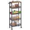 imageVASAGLE Slim Rolling Cart 4Tier Storage Cart Narrow Cart with Handle 87 Inches Deep Metal Frame for Kitchen Dining Room Living Room Home Office Rustic Brown and Classic Black ULRC033B01Rustic Brown  Classic Black