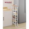 imageVASAGLE Slim Rolling Cart 4Tier Storage Cart Narrow Cart with Handle 87 Inches Deep Metal Frame for Kitchen Dining Room Living Room Home Office Rustic Brown and Classic Black ULRC033B01Oak Beige  Classic White