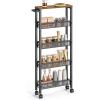 imageVASAGLE Slim Rolling Cart 4Tier Storage Cart Narrow Cart with Handle 87 Inches Deep Metal Frame for Kitchen Dining Room Living Room Home Office Rustic Brown and Classic Black ULRC033B01Rustic Brown  Classic Black