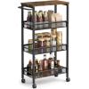 imageVASAGLE Slim Rolling Cart 4Tier Storage Cart Narrow Cart with Handle 87 Inches Deep Metal Frame for Kitchen Dining Room Living Room Home Office Rustic Brown and Classic Black ULRC033B01Rustic Brown  Classic Black