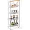 imageVASAGLE Slim Rolling Cart 4Tier Storage Cart Narrow Cart with Handle 87 Inches Deep Metal Frame for Kitchen Dining Room Living Room Home Office Rustic Brown and Classic Black ULRC033B01Oak Beige  Classic White