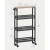 imageVASAGLE Slim Rolling Cart 4Tier Storage Cart Narrow Cart with Handle 87 Inches Deep Metal Frame for Kitchen Dining Room Living Room Home Office Rustic Brown and Classic Black ULRC033B01Heather Greige  Classic Black