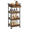 imageVASAGLE Storage Cart 3Tier Rolling Utility Cart with Table Top Handles 4 Lockable Casters Top Drawer Mesh Shelves for Kitchen Bathroom Bedroom Golden Oak and Cloud White ULRC048N01Rustic Brown  Ink Black