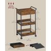 imageVASAGLE Storage Cart 3Tier Rolling Utility Cart with Table Top Handles 4 Lockable Casters Top Drawer Mesh Shelves for Kitchen Bathroom Bedroom Golden Oak and Cloud White ULRC048N01Rustic Brown  Ink Black