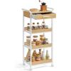 imageVASAGLE Storage Cart 3Tier Rolling Utility Cart with Table Top Handles 4 Lockable Casters Top Drawer Mesh Shelves for Kitchen Bathroom Bedroom Golden Oak and Cloud White ULRC048N01Golden Oak  Cloud White
