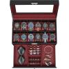 imageSONGMICS 20Slot Watch Box Watch Case with Glass Lid 2 Layers Lockable Watch Display Case Black Synthetic Leather Gray Lining UJWB006Black  Wine Red