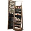 imageSONGMICS 360 Swivel Jewelry Cabinet Lockable Jewelry Organizer with FullLength Mirror Rear Storage Shelves Interior Mirror Jewelry Armoire Gift Idea Rustic Brown UJJC006X01Rustic Brown