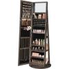 imageSONGMICS 360 Swivel Jewelry Cabinet Lockable Jewelry Organizer with FullLength Mirror Rear Storage Shelves Interior Mirror Jewelry Armoire Gift Idea Rustic Brown UJJC006X01Ash Brown