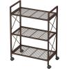imageSONGMICS 3Tier Metal Storage Rack with Wheels Mesh Shelving Unit with X Side Frames 236Inch Width for Entryway Kitchen Living Room Bathroom Industrial Style Black UBSC163B01Metallic Bronze