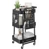 imageSONGMICS 3Tier Storage Cart Rolling Utility Cart Metal Mesh Shelves 2 Removable Pegboards 2 Hanging Holders 4 Hooks Craft Cart for Living Room Kitchen Office Bathroom Ink Black ULRC037B01Ink Black