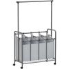 imageSONGMICS 4Section Laundry Sorter Rolling Laundry Hamper with Hanging Bar HeavyDuty Laundry Basket Lockable Wheels Hampers for Laundry 4 x 132 Gal Gray URLS44GS