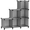 imageSONGMICS 6 Cube Storage Organizer DIY Closet Shelf Plastic Clothes Organizer Modular Bookcase 118 x 118 x 118 Inch Cubes with Feet and Rubber Mallet White ULPC06WGrey