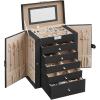 imageSONGMICS 6 Tier Jewelry Box Jewelry Storage Organizer with 5 Drawers Large Storage Capacity with Mirror Lockable Jewelry Case Gift for Loved Ones For Watches White UJBC152W01Black