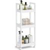 imageSONGMICS Bamboo Rolling Cart 3Tier Utility Cart on Wheels Slim Narrow Storage Shelf Bamboo Shelves SpaceSaving Multifunctional for Bathroom Kitchen White and Natural UBCB083N02White