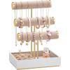 imageSONGMICS Bracelet Holder Stand Jewelry Display Stand Jewelry Organizer with 3 Tiers and Velvet Tray Removable Ring Holder Ink Black UJJS027B01Cloud White  Camel Brown
