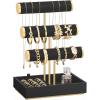 imageSONGMICS Bracelet Holder Stand Jewelry Display Stand Jewelry Organizer with 3 Tiers and Velvet Tray Removable Ring Holder Ink Black UJJS027B01Ink Black