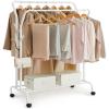 imageSONGMICS Clothes Rack DoubleRod Clothing Rack for Hanging Clothes with Wheels Garment Rack Metal Frame 220 lb Max Total Load 407 Inches Wide Clothes Storage and Display Black UHSR107B01White