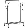 imageSONGMICS Clothes Rack DoubleRod Clothing Rack for Hanging Clothes with Wheels Garment Rack Metal Frame 220 lb Max Total Load 407 Inches Wide Clothes Storage and Display Black UHSR107B01Black