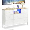 imageSONGMICS Dresser for Bedroom Fabric Dresser with Power Outlets and LED Lights TV Stand for up to 60 Inch TVs 25 Colors 118 x 472 x 313 Inches Ink Black and Rustic Brown ULTS518B01Cloud White  Oak Beige