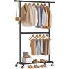 imageSONGMICS HeavyDuty Clothes Rack DoubleRod Clothing Rack for Hanging Clothes Industrial Garment Rack on Wheels Metal Frame 2 Casters with Brakes Commercial Display Black UHSR60BMiddle Rod
