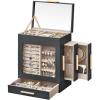 imageSONGMICS Jewelry Box with Glass Window 5Layer Jewelry Organizer with 3 Side Drawers Jewelry Storage with Big Mirror Modern 61 x 103 x 126 Inches Cloud White and Metallic Gold UJBC162W01Slate Gray  Metallic Gold