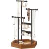 imageSONGMICS Jewelry Holder Jewelry Organizer 3 Tiers and 1 Tray Jewelry Display Stand with Metal Frame Necklace Earring Bracelet Holder for Rings Ink Black and Caramel Brown UJJS03CBInk Black  Caramel Brown