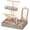 imageSONGMICS Jewelry Holder Jewelry Organizer Jewelry Display Stand Metal Earring Organizer with Mirror with Necklace Earring Bracelet Holder for Rings Gift Idea Black and Gold UJJS022B01V1Dove Gray  Gold