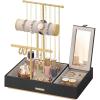imageSONGMICS Jewelry Holder Jewelry Organizer Jewelry Display Stand Metal Earring Organizer with Mirror with Necklace Earring Bracelet Holder for Rings Gift Idea Black and Gold UJJS022B01V1Black  Gold