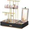 imageSONGMICS Jewelry Holder Jewelry Organizer Jewelry Display Stand Metal Earring Organizer with Mirror with Necklace Earring Bracelet Holder for Rings Gift Idea Black and Gold UJJS022B01Black  Gold