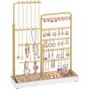 imageSONGMICS Jewelry Holder Jewelry Storage Organizer Stand with Metal Frame Velvet Tray 121 to 187 Inches Tall Height Adjustable Necklace Holder for Rings Earrings Pale Gold UJJS026A01Pale Gold