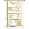 imageSONGMICS Jewelry Organizer 4Tier Earring Holder Organizer Stand with Base Tray for Studs and Necklaces Vintage Wood Color and White UJJS019W01White  Gold