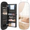 imageSONGMICS Jewelry Organizer LED Jewelry Cabinet WallDoor Mounted Lockable Rounded Wide Mirror with Storage Interior Mirror 39 x 165 x 425 Inches White Surface with Greige LiningBlack