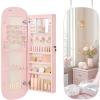 imageSONGMICS Jewelry Organizer LED Jewelry Cabinet WallDoor Mounted Lockable Rounded Wide Mirror with Storage Interior Mirror 39 x 165 x 425 Inches White Surface with Greige LiningJelly Pink  Cream White