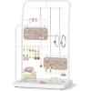 imageSONGMICS Jewelry Stand Jewelry Organizer Jewelry Display Holder with Metal Frame 2 Earring Boards 6 Hanging Rods Necklace Earring Bracelet Holder for Rings Metallic Gold UJJS024A01Cloud White