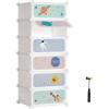 imageSONGMICS Kids Shoe Rack with Doors 6Slot Stackable Storage Organizer Plastic Wardrobe Toys Books Clothes 122 x 169 x 413 Inches Cloud White ULPC904W01