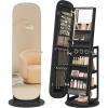 imageSONGMICS LED Jewelry Cabinet 360 Swivel Jewelry Organizer Lockable Mirror Jewelry Cabinet Standing Rounded Wide FullLength Mirror with Storage Shelves Interior Mirror Cloud White UJJC036W01Ebony Black
