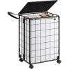 imageSONGMICS Laundry Hamper 90L Laundry Basket with Lid Clothes Hamper with Wheels Collapsible Removable Liner Bag IronMade Laundry Sorter Ink Black and Slate Gray ULCB290B11Ink Black  Cloud White