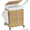 imageSONGMICS Laundry Hamper with Lid 423 Gallons 160 L Rolling Laundry Basket with Wheels 3Section Synthetic Rattan Removable Liner Bedroom 276 x 142 x 26 Inches Natural ULCB365N01Natural