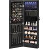 imageSONGMICS Mirror Jewelry Cabinet Armoire Wall or Door Mounted Jewelry Storage Organizer Hanging Lockable Frameless Mirror Cabinet with 2 Cosmetic Organizers Gift Idea Toasted Oak Color UJJC001N01Ink Black