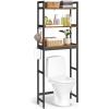 imageSONGMICS OverTheToilet Storage 3Tier Bathroom Organizer Over Toilet with Adjustable Shelves Hooks Bamboo Freestanding Space Saver Bathroom Shelves Heather Greige and Ink Black UBTS012W01Rustic Brown  Ink Black