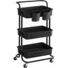 imageSONGMICS Rolling Cart 3Tier Storage Cart Storage Trolley with Handle 2 Small Organizers Steel Frame Plastic Baskets Utility Cart Easy Assembly for Bathroom Laundry Room White UBSC067W01Black
