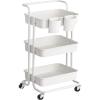 imageSONGMICS Rolling Cart 3Tier Storage Cart Storage Trolley with Handle 2 Small Organizers Steel Frame Plastic Baskets Utility Cart Easy Assembly for Bathroom Laundry Room White UBSC067W01White