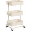 imageSONGMICS Rolling Cart 3Tier Storage Cart Storage Trolley with Handle 2 Small Organizers Steel Frame Plastic Baskets Utility Cart Easy Assembly for Bathroom Laundry Room White UBSC067W01Beige