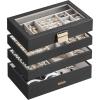 imageSONGMICS Stackable Jewelry Trays 4Tier Jewelry Box Drawer Jewelry Organizer with Glass Lid Removable Dividers for Vanity Table 67 x 11 x 72 Inches Gift Idea Cloud White UJBC164W01Ink Black