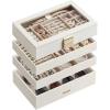 imageSONGMICS Stackable Jewelry Trays 4Tier Jewelry Box Drawer Jewelry Organizer with Glass Lid Removable Dividers for Vanity Table 67 x 11 x 72 Inches Gift Idea Cloud White UJBC164W01Cloud White