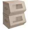 imageSONGMICS Stackable Storage Bins Set of 2 Storage Boxes with Lids and Front Windows NonWoven Fabric Closet Organizers with Magnetic Closures Side Handles Dove Gray URLB002W01Sand Beige