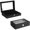 imageSONGMICS Watch Box Bundle 12Slot Watch Case with Glass Lid Watch Holder with Removable Watch Pillow Velvet Lining Metal Clasp Watch Display Black UJWB12BK and UJWB012B01