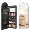 imageSONGMICS Wide Jewelry Organizer LED Jewelry Cabinet WallDoor Mounted Arched Mirror with Storage Lockable Rounded Corner Interior Mirror 39 x 165 x 425 Inches Cloud White UJJC020W01Ink Black
